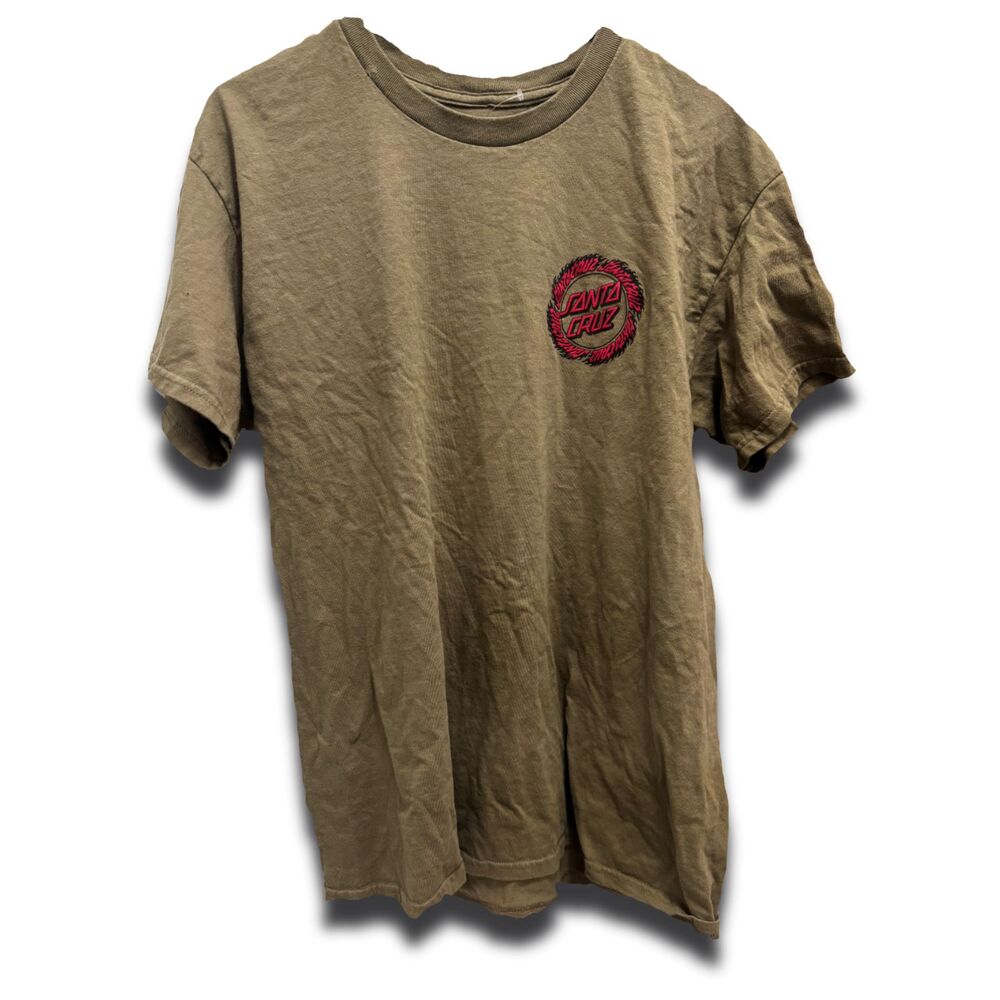 Santa Cruz Skateboards Olive Green T-Shirt Pink Logo Graphic Tee Size Large